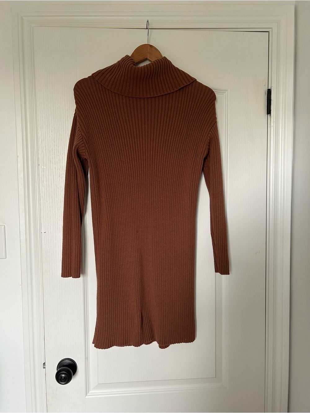 Tribal Ribbed Cowl Neck Sweater Tunic - Rust